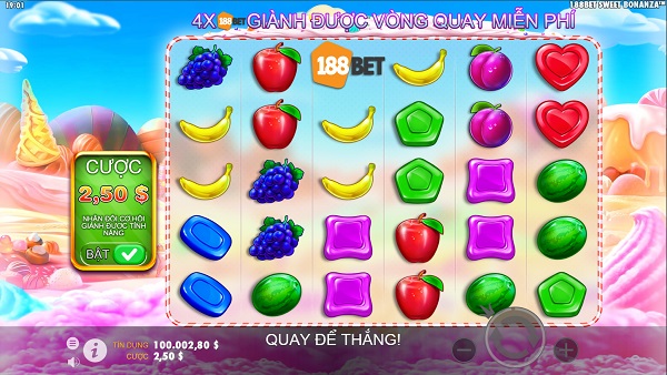 Slot game 188BET Vận May Ngọt Ngào: Trả thưởng gấp 50 lần đặt cược